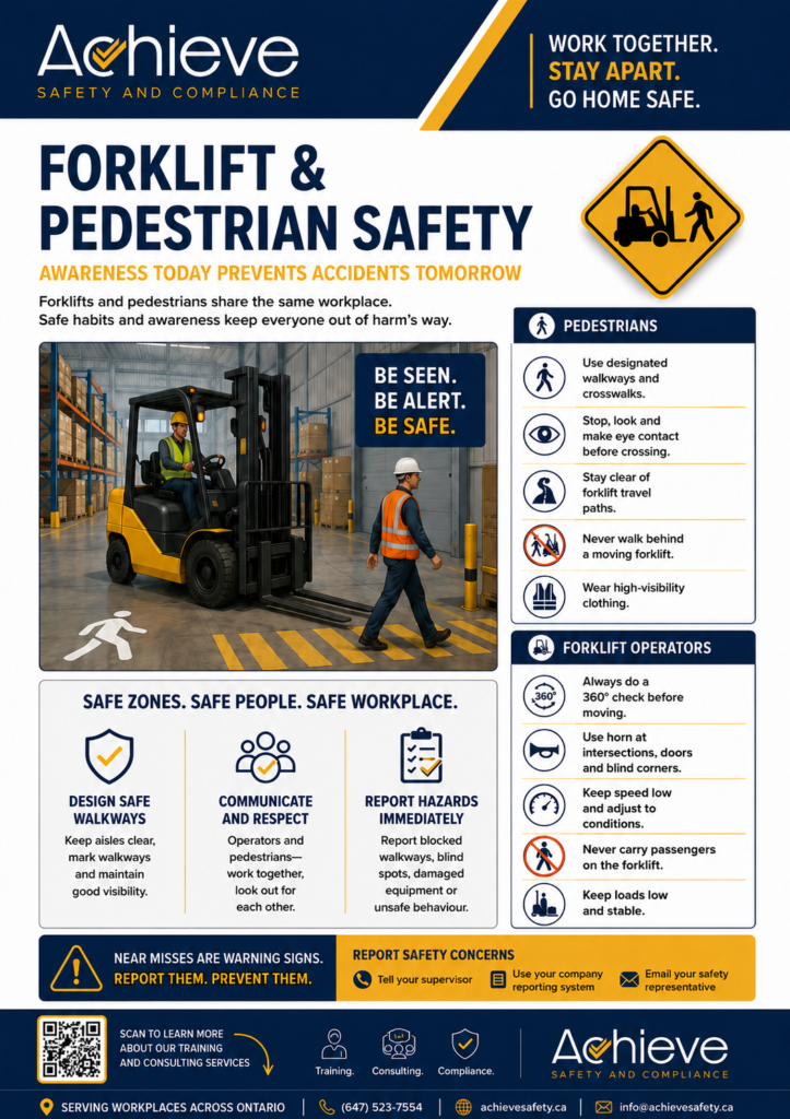 Forklift and pedestrian safety awareness poster download free ontario