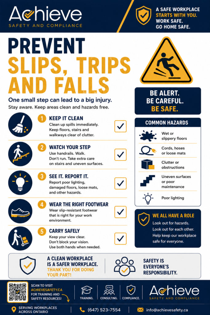 Prevent slips, trips and falls safely poster